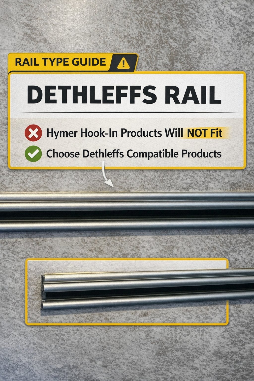 Dethleffs rail type guide showing the twin round aluminium bar profile